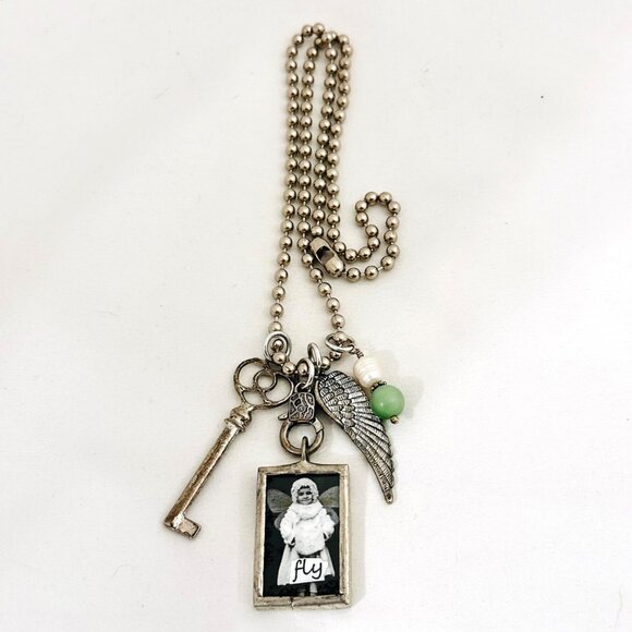 Vintage-Inspired Charm Necklace With Inspirational Quote on Large Ball Chain - Picture 5 of 7